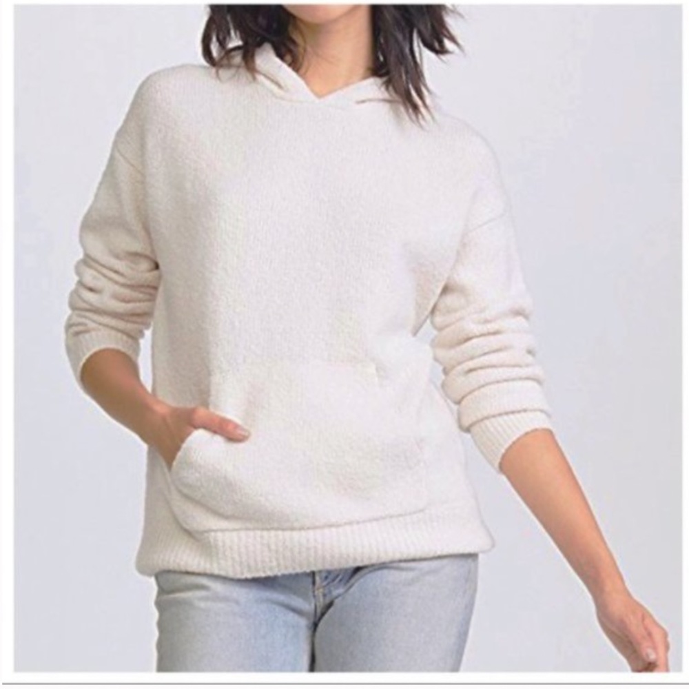 VINCE Textured Wool-Blend Hoodie Pullover Sweater in Ivory NWOT/sz S